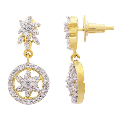 Traditional Oval Shape Gold Plating White Diamond Earring (SJ_175)