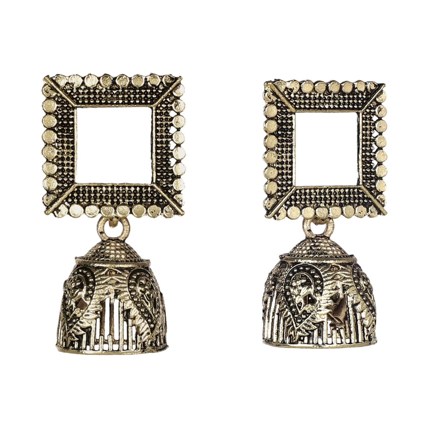 Traditional Oxidized Gold Jhumka Earrings for Women (SJ_1767)