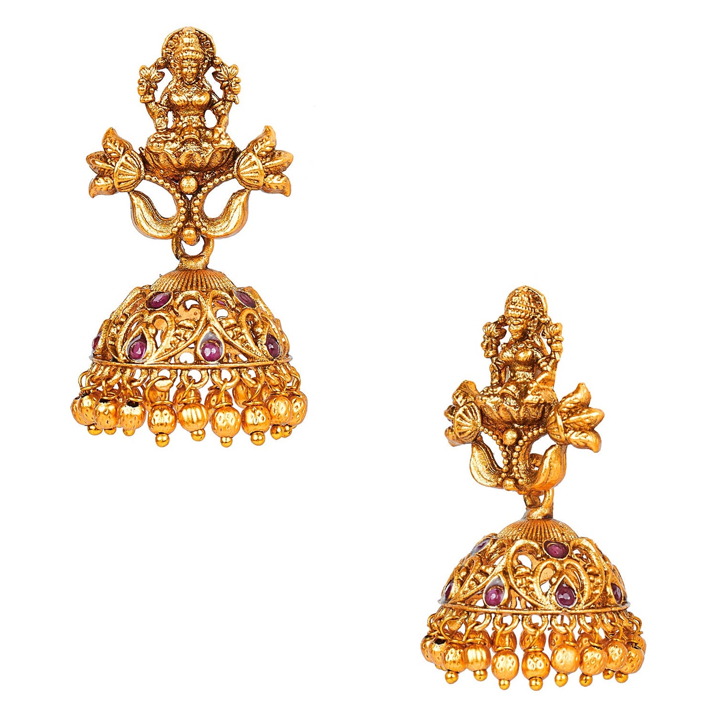 Handcrafted 18K Antique Gold Plated Kundan Polki Godess Lakshmi Temple Jewellery Jhumka Earring For Women (SJ_1782)