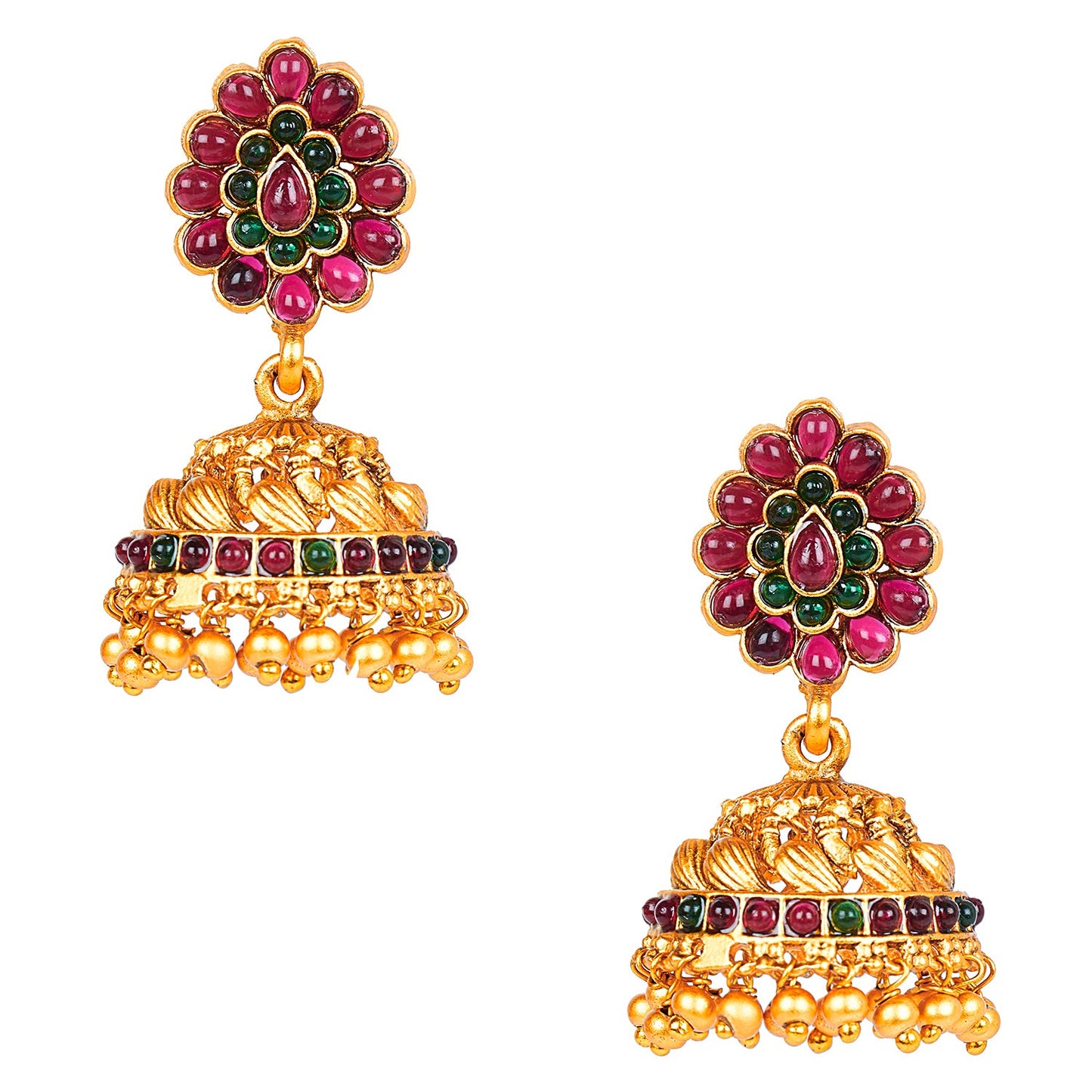 Handcrafted 18K Antique Gold Plated Kundan Polki Temple Jewellery Earring For Women (SJ_1783)