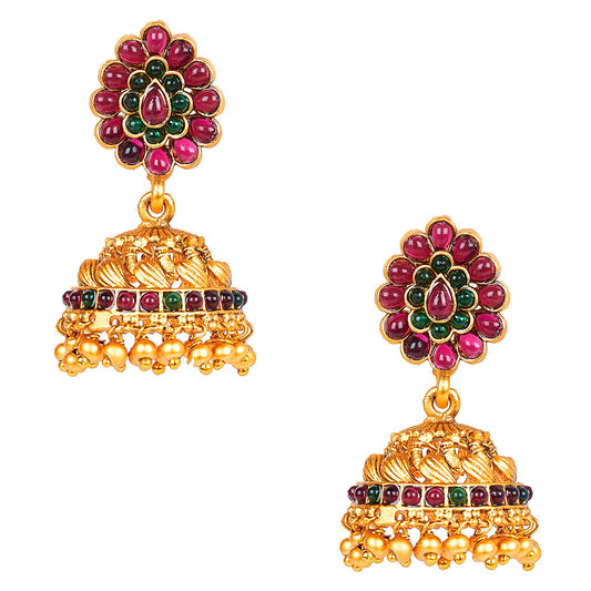 Handcrafted 18K Antique Gold Plated Kundan Polki Temple Jewellery Earring For Women (SJ_1783)