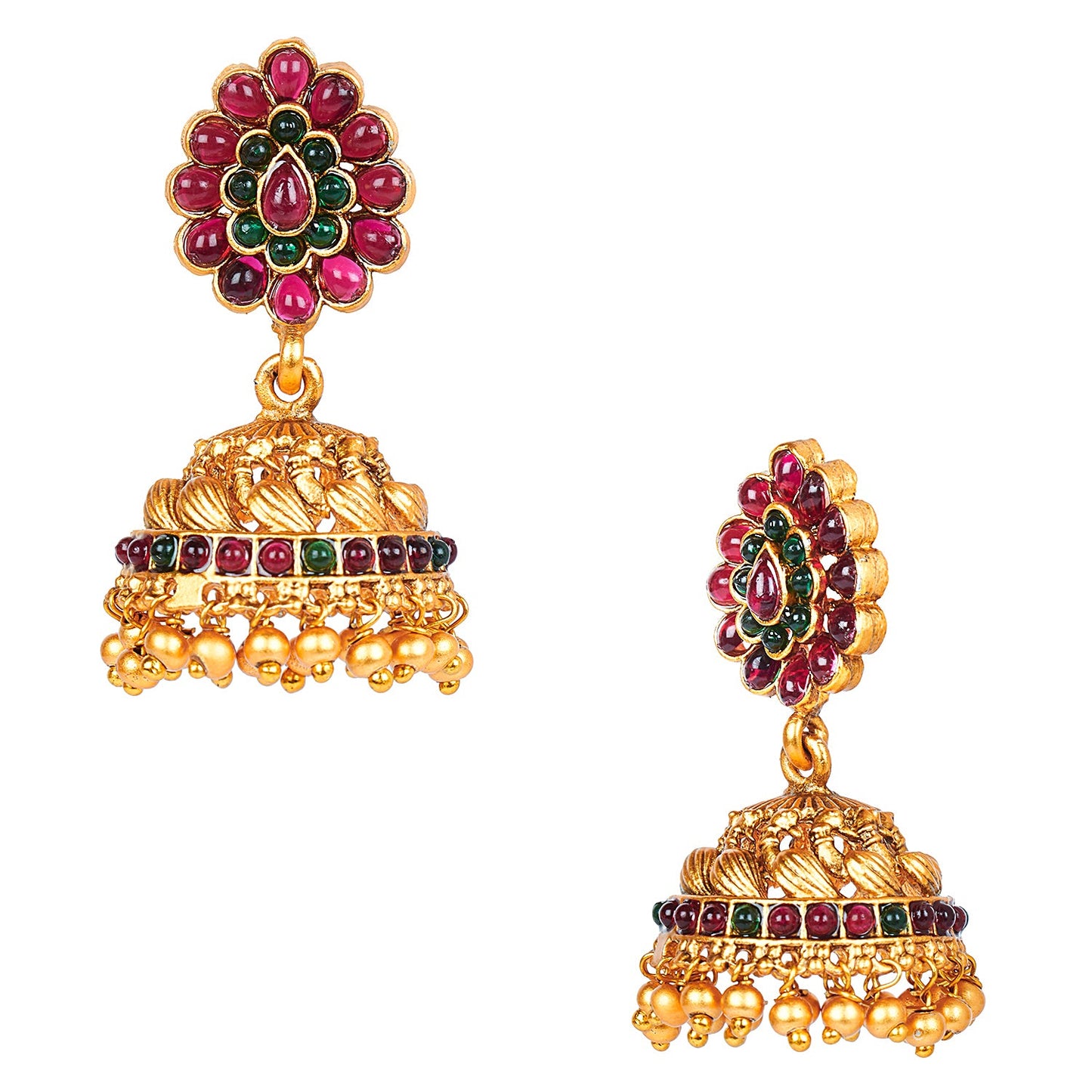 Handcrafted 18K Antique Gold Plated Kundan Polki Temple Jewellery Earring For Women (SJ_1783)