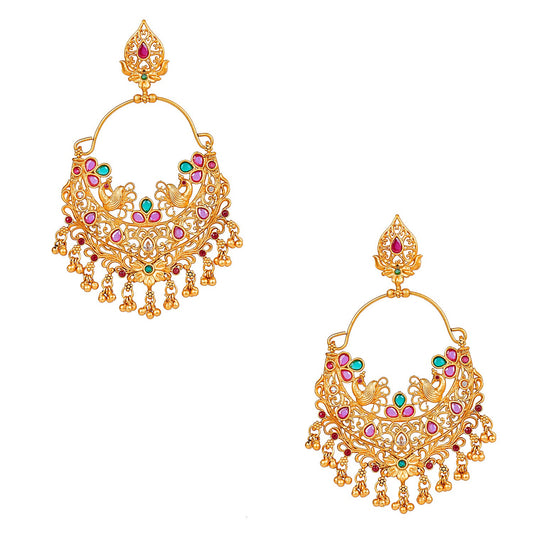 Handcrafted 18K Antique Gold Plated Kundan Polki Temple Jewellery Chandbali Earring For Women (SJ_1785)