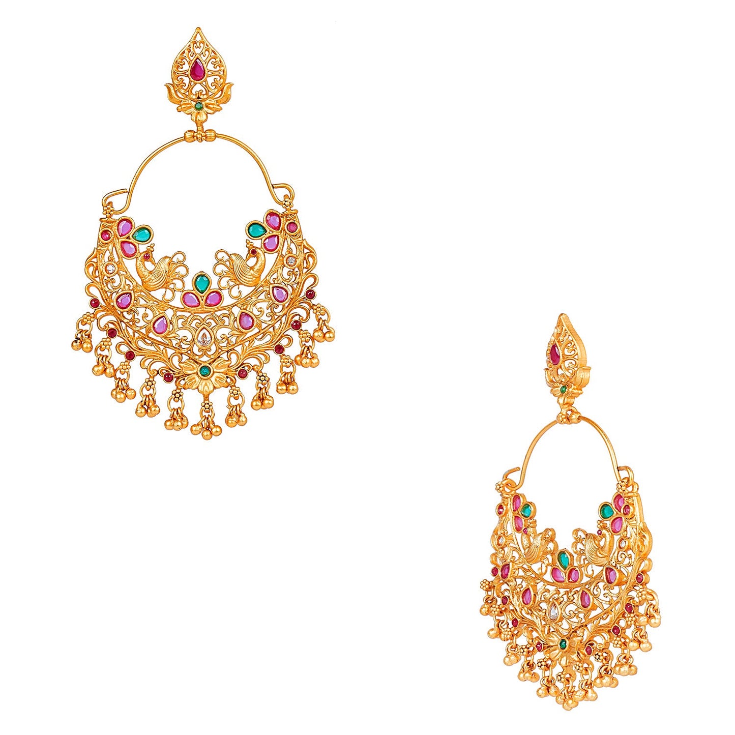 Handcrafted 18K Antique Gold Plated Kundan Polki Temple Jewellery Chandbali Earring For Women (SJ_1785)