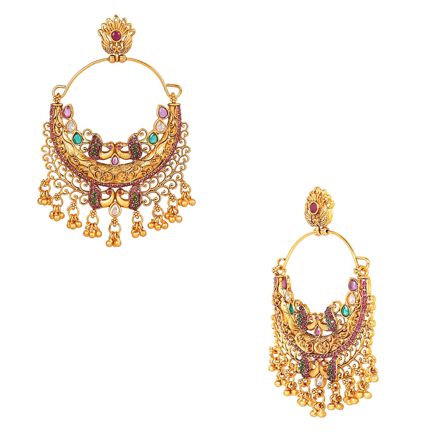 Handcrafted 18K Antique Gold Plated Kundan Polki Temple Jewellery Chandbali Earring For Women (SJ_1786)