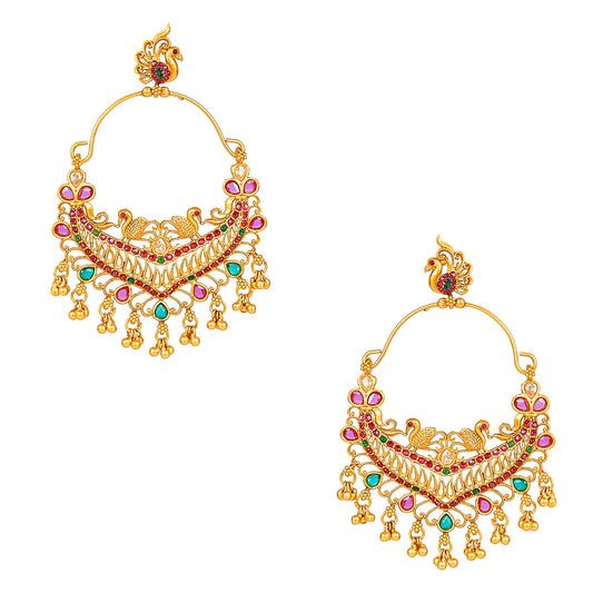 Handcrafted 18K Antique Gold Plated Kundan Polki Temple Jewellery Chandbali Earring For Women (SJ_1787)