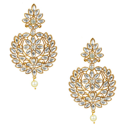 24K Gold Plated Traditional Designer Ethnic Chandbali With CZ, LCT Crystals,Kundan, Polki & Pearls Earrings for Women  (SJ_1788)