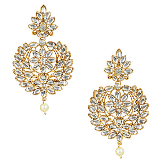 24K Gold Plated Traditional Designer Ethnic Chandbali With CZ, LCT Crystals,Kundan, Polki & Pearls Earrings for Women  (SJ_1788)
