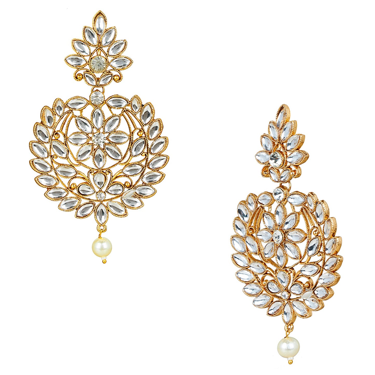 24K Gold Plated Traditional Designer Ethnic Chandbali With CZ, LCT Crystals,Kundan, Polki & Pearls Earrings for Women  (SJ_1788)