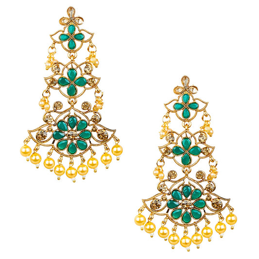 24K Gold Plated Traditional Designer Ethnic Chandbali With CZ, LCT Crystals,Kundan, Polki & Pearls Earrings for Women  (SJ_1789_G) - Shining Jewel