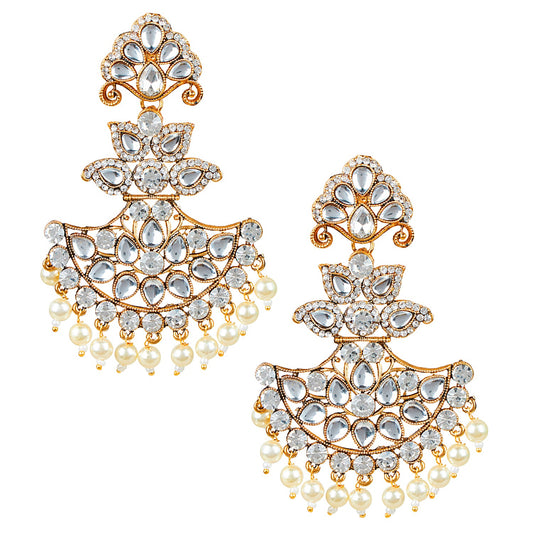 24K Gold Plated Traditional Designer Ethnic Chandbali With CZ, LCT Crystals,Kundan, Polki & Pearls Earrings for Women  (SJ_1793_W) - Shining Jewel