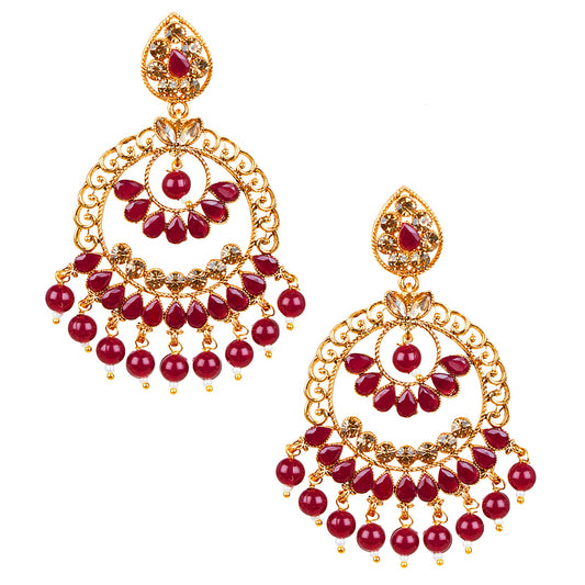 24K Gold Plated Traditional Designer Ethnic Chandbali With CZ, LCT Crystals,Kundan, Polki & Pearls Earrings for Women  (SJ_1794_M) - Shining Jewel