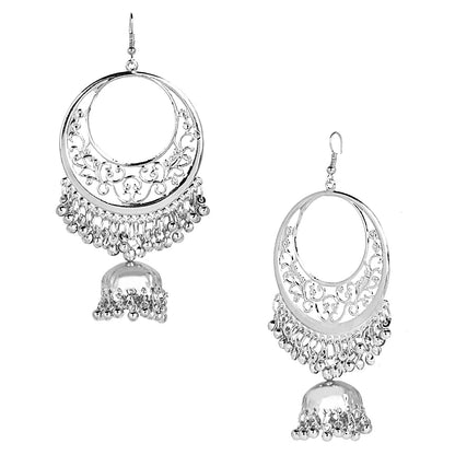 Stylish Oxidised Slver Designer Chandbali Jhumka Earring for Girls and Women (SJ_1798)