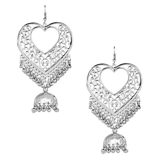 Stylish Oxidised Slver Heart Shaped Designer Chandbali Jhumka Earring for Girls and Women (SJ_1801)