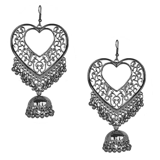 Stylish Oxidised Black Slver Heart Shaped Designer Chandbali Jhumka Earring for Girls and Women (SJ_1802)