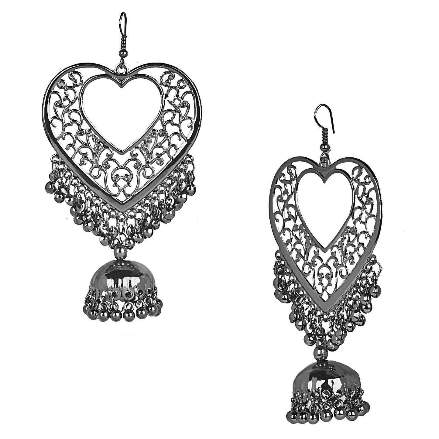 Stylish Oxidised Black Slver Heart Shaped Designer Chandbali Jhumka Earring for Girls and Women (SJ_1802)