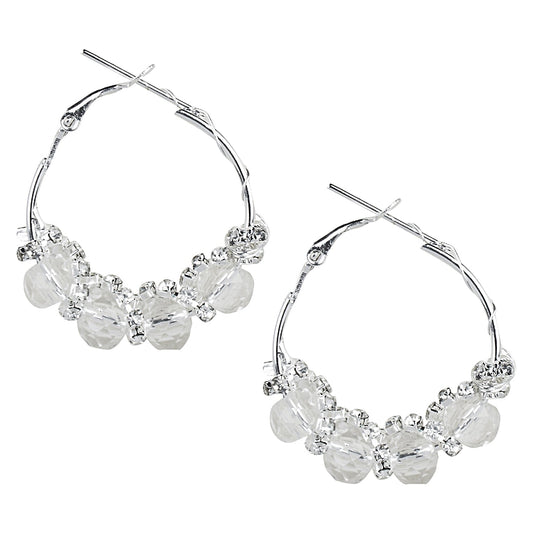 Austrian Crystal and CZ Silver Plated Hoop Earrings for Women (SJ_1803)