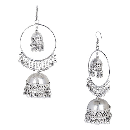 Oxidised Silver Multilayered Stylish Chandelier Jhumka Earring for Girls and Women (SJ_1818)