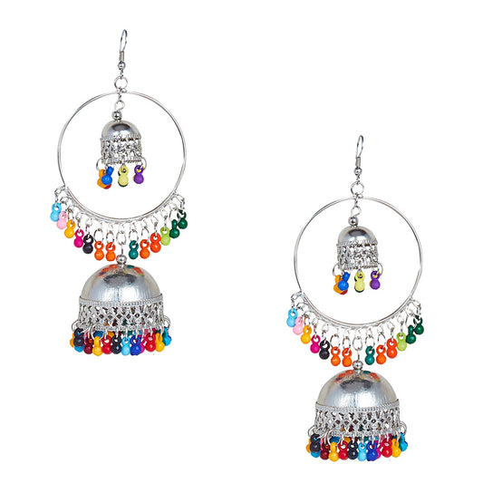 Oxidised Silver Multicolor Stylish Chandelier Jhumka Earring for Girls and Women (SJ_1819)