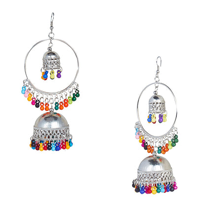 Oxidised Silver Multicolor Stylish Chandelier Jhumka Earring for Girls and Women (SJ_1819)