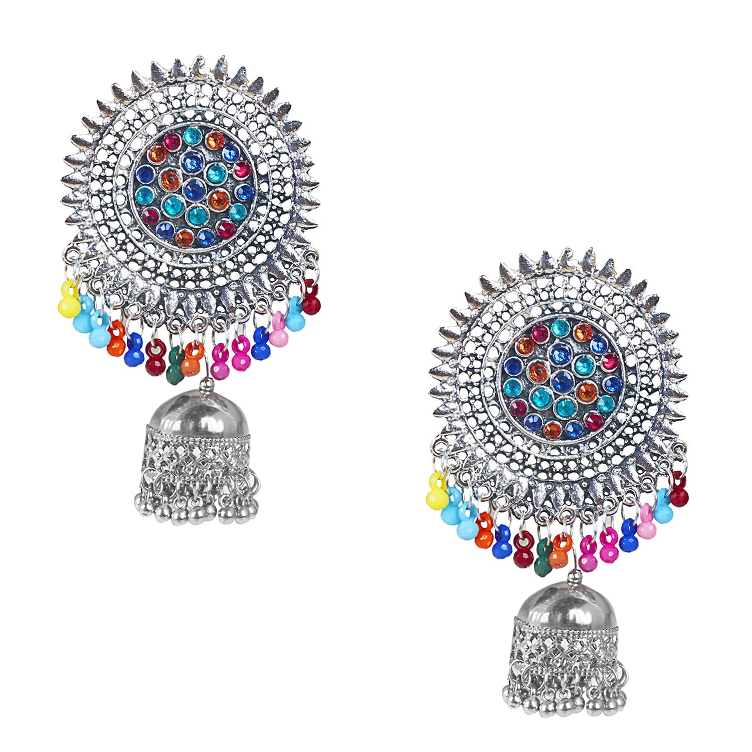 MANYA Jhumka Earrings- Multicolor Oxidised Earrings - chamakstore.com