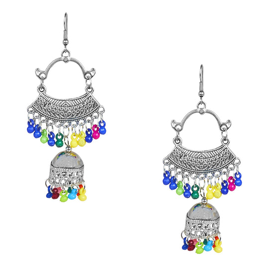 Stylish Oxidised Silver Multicolor Designer Chandbali Jhumka Earring for Girls and Women (SJ_1832)