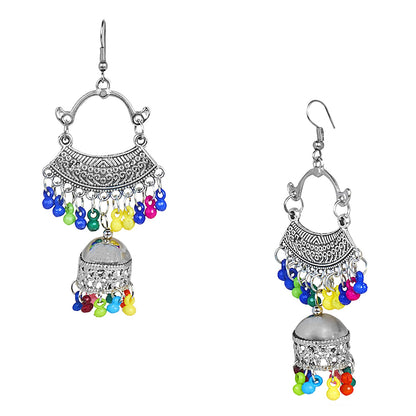Stylish Oxidised Silver Multicolor Designer Chandbali Jhumka Earring for Girls and Women (SJ_1832)