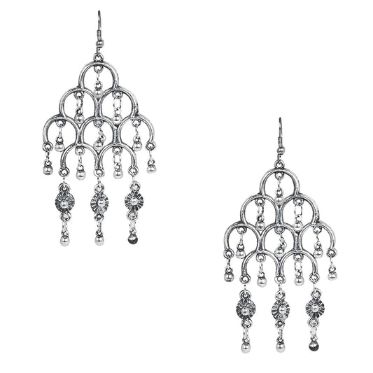 Antique Oxidised Silver Drop Earrings for Women & Girls  (SJ_1834)