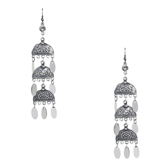 Antique Oxidised Silver Drop Earrings for Women & Girls  (SJ_1835)