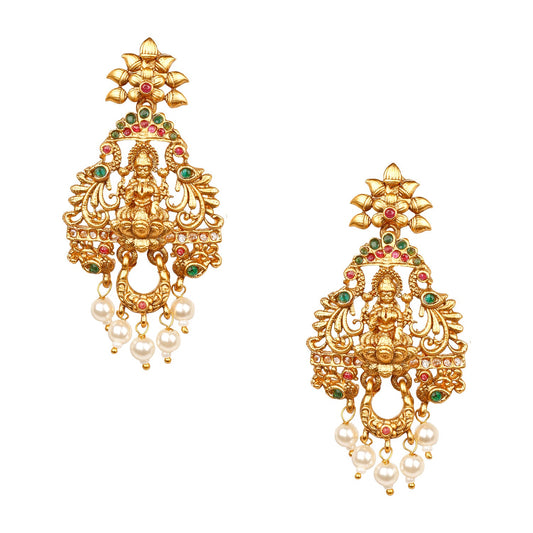 Shining Jewel Handcrafted 18K Antique Gold Plated Kundan Polki Godess Lakshmi Temple Jewellery Earring For Women (SJ_1836)