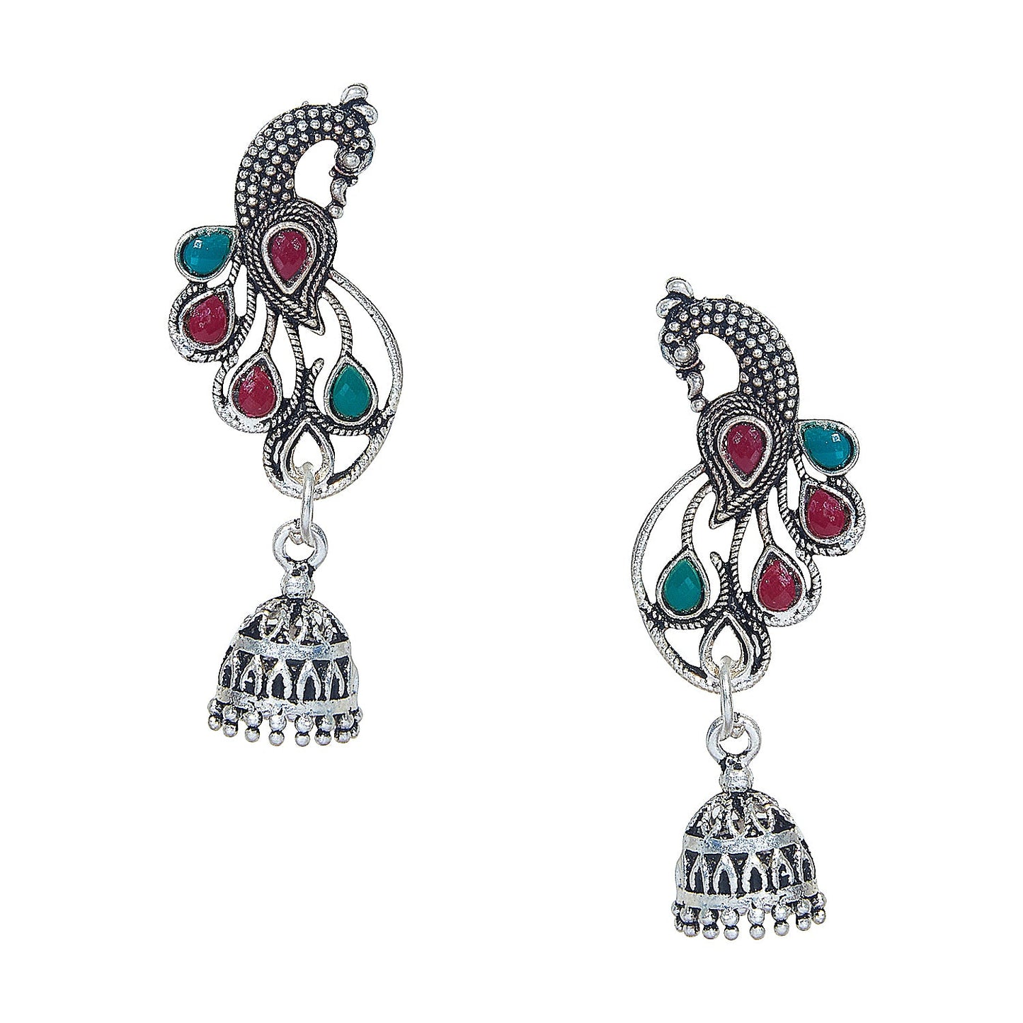 Shining Jewel Antique Oxidised Silver Designer Peacock Jhumka Earrings with for Women & Girls  (SJ_1841)