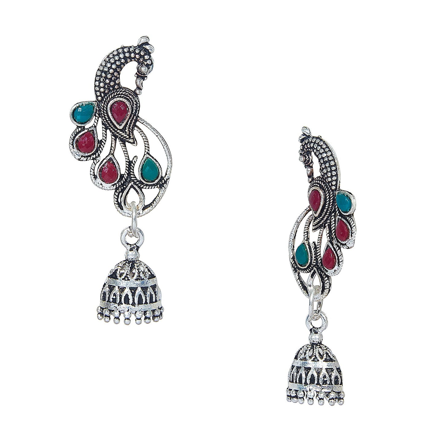 Shining Jewel Antique Oxidised Silver Designer Peacock Jhumka Earrings with for Women & Girls  (SJ_1841)