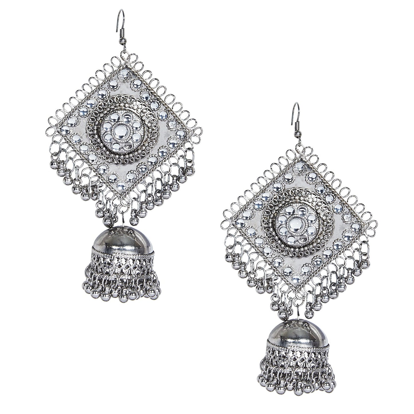 Shining Jewel Antique Oxidised Silver Big Jhumka Earrings with Crystals for Women & Girls (SJ_1845)