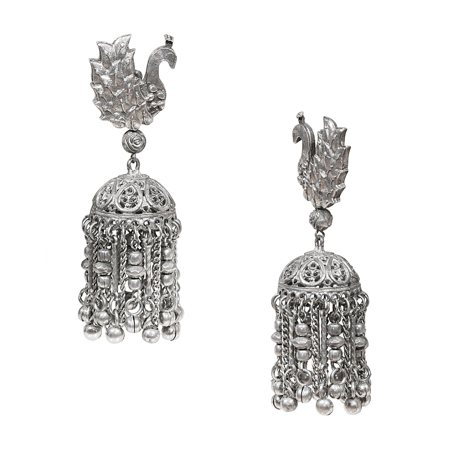 Shining Jewel Real Authentic Silver Look Peacock Chandbali Jhumka Earrings For Women & Girls (SJ_1853)