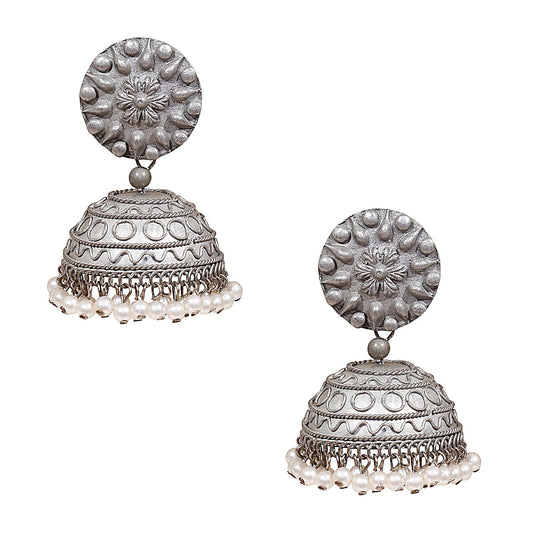 Shining Jewel Antique Real Authentic Silver Look Oxidised Big Jhumka Earrings For Women & Girls(SJ_1854)