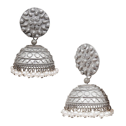 Shining Jewel Antique Real Authentic Silver Look Oxidised Big Jhumka Earrings For Women & Girls(SJ_1854)