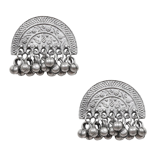 Shining Jewel Real Authentic Silver Look Oxidised Chandbali Earrings (SJ_1856)