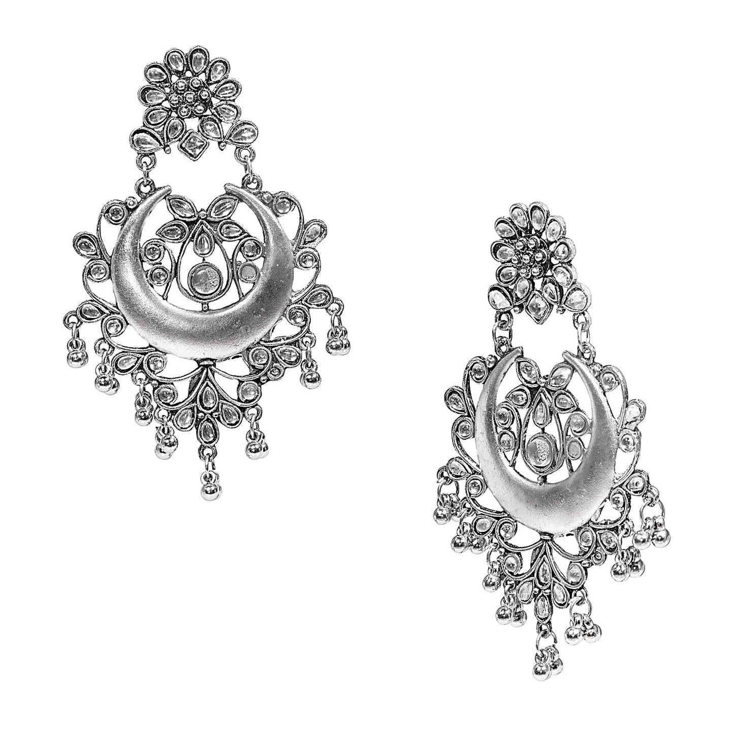 Shining Jewel Real Authentic Silver Look Oxidised Chandbali Earrings (SJ_1857)