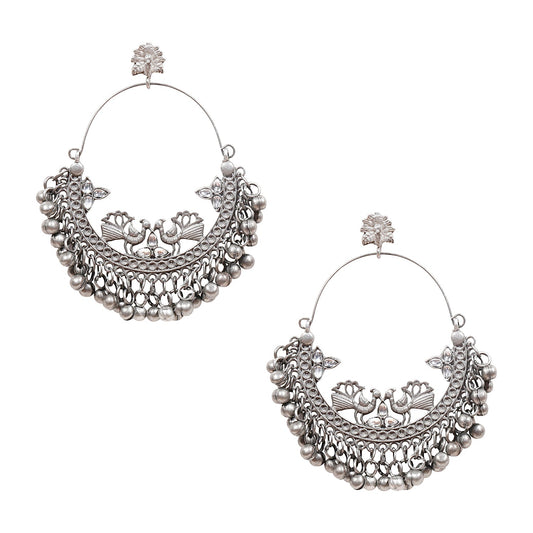 Shining Jewel Real Authentic Silver Look Peacock Chandbali Earrings (SJ_1858)