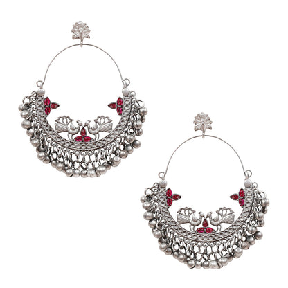 Shining Jewel Real Authentic Silver Look Peacock Chandbali Earrings (SJ_1859)