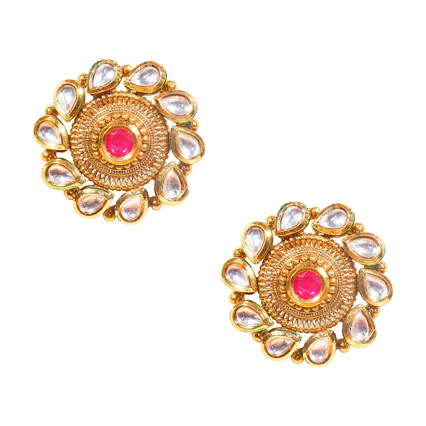 Shiining Jewel 18K Gold Plated Pure Copper Kundan, LCT, Pearls and CZ studded Traditonal Ethnic Stud Eaarrings for Women (SJ_1860)