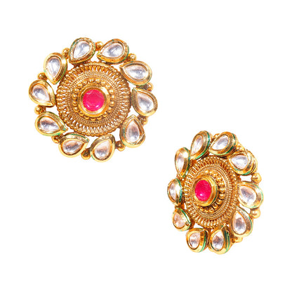 Shiining Jewel 18K Gold Plated Pure Copper Kundan, LCT, Pearls and CZ studded Traditonal Ethnic Stud Eaarrings for Women (SJ_1860)