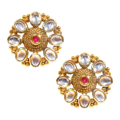 Shiining Jewel 18K Gold Plated Pure Copper Kundan, LCT, Pearls and CZ studded Traditonal Ethnic Stud Eaarrings for Women (SJ_1861)