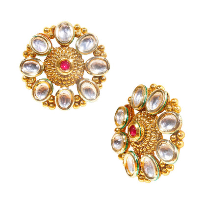 Shiining Jewel 18K Gold Plated Pure Copper Kundan, LCT, Pearls and CZ studded Traditonal Ethnic Stud Eaarrings for Women (SJ_1861)