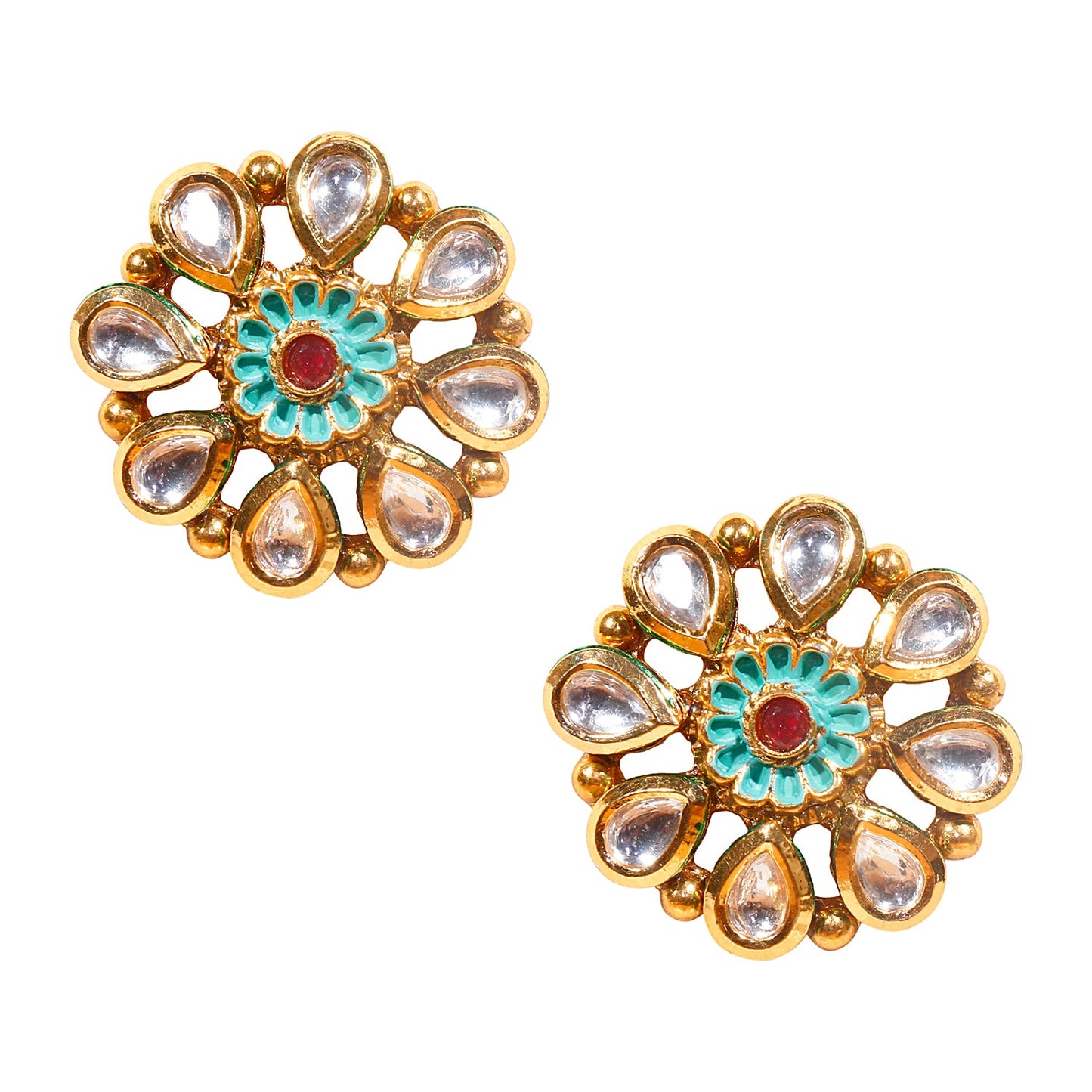 Shiining Jewel 18K Gold Plated Pure Copper Kundan, LCT, Pearls and CZ studded Traditonal Ethnic Stud Eaarrings for Women (SJ_1862)