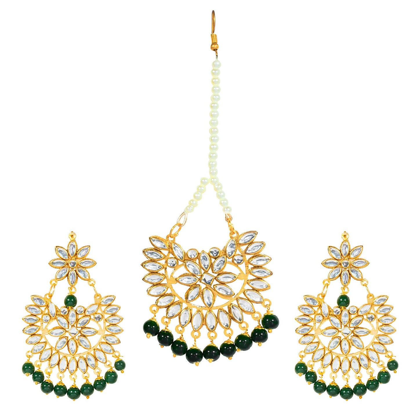 Shining Jewel Gold Plated Fashion Designer Traditional Kundan Polki Earring and Maang Tikka Combo Set for Women (SJ_1869)