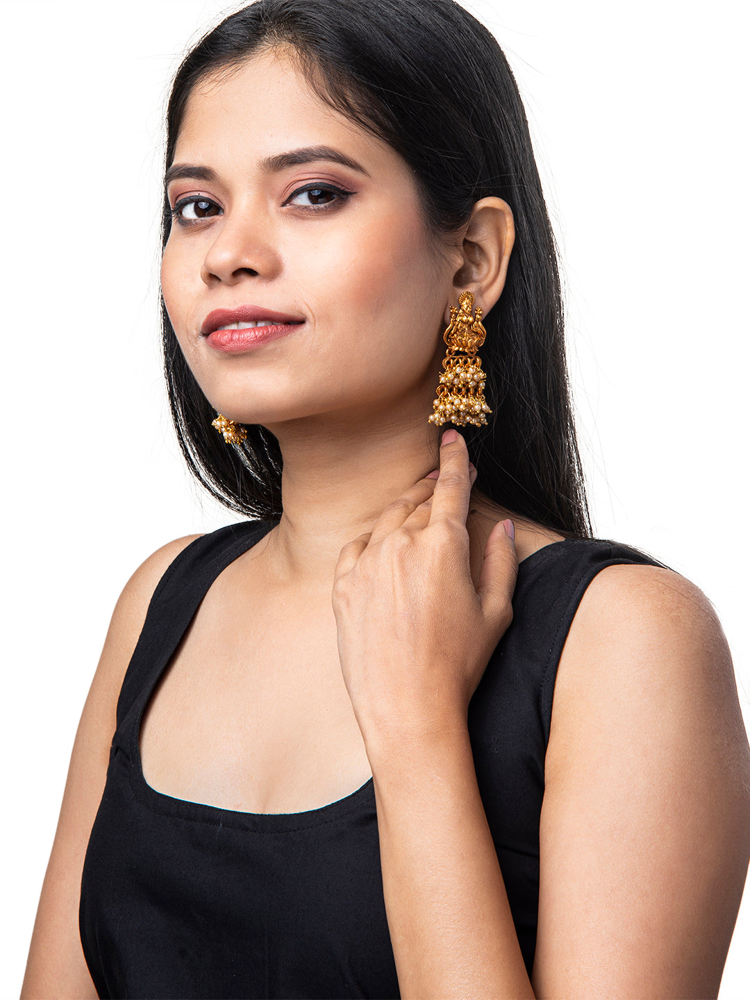 Shining Jewel Handcrafted Antique Gold Plated Godess Lakshmi Temple Jewellery Earring For Women (SJ_1871)