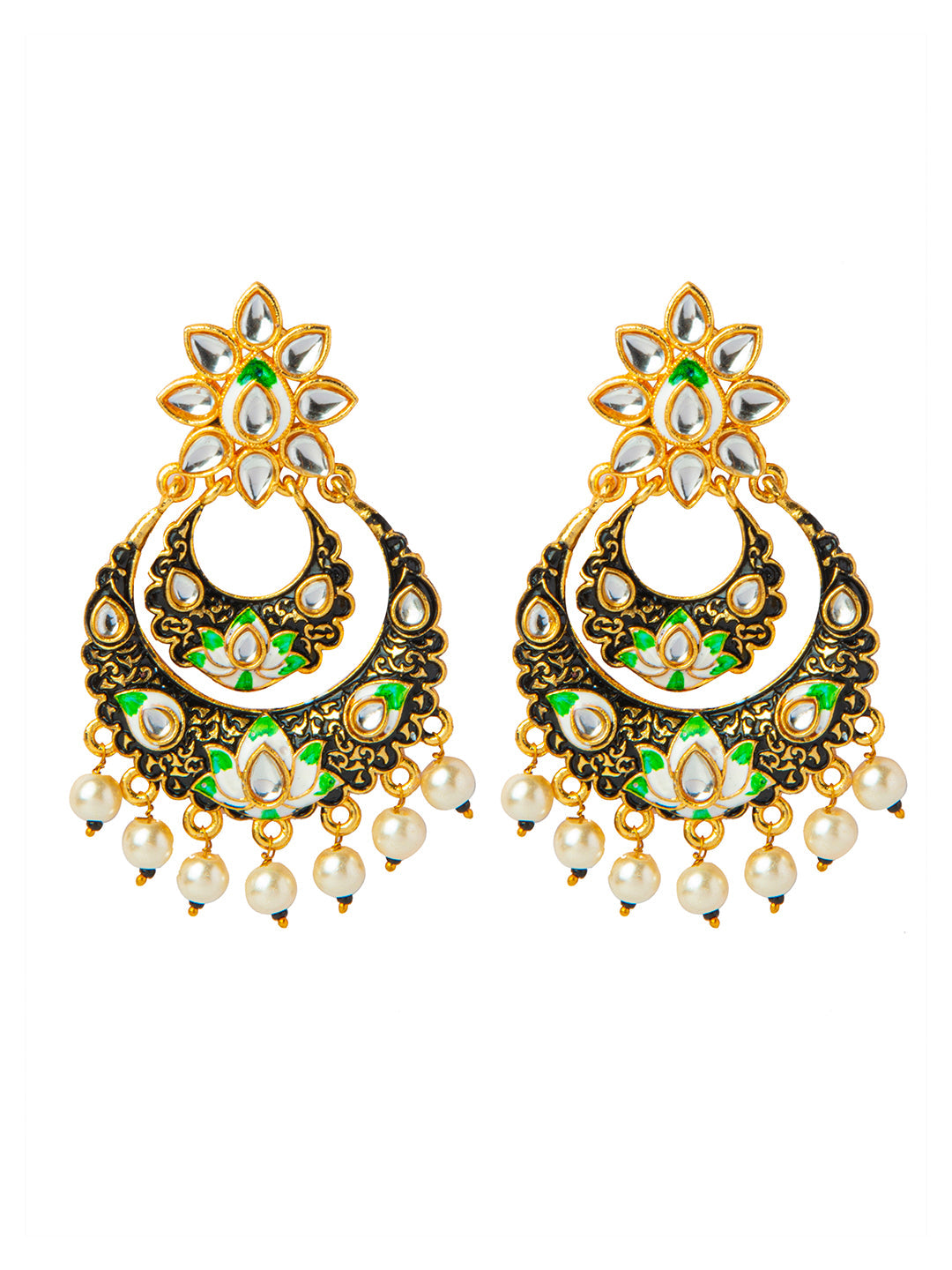 Shining Jewel Handcrafted Gold Plated Designer Traditional Ethnic Meenakari Kundan Chandbali Earrings Women (SJ_1872_BK)