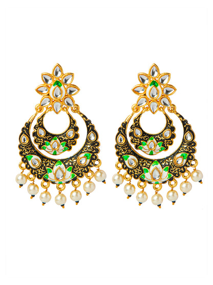 Shining Jewel Handcrafted Gold Plated Designer Traditional Ethnic Meenakari Kundan Chandbali Earrings Women (SJ_1872_BK)