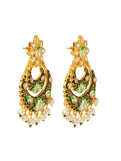 Shining Jewel Handcrafted Gold Plated Designer Traditional Ethnic Meenakari Kundan Chandbali Earrings Women (SJ_1872_BK)